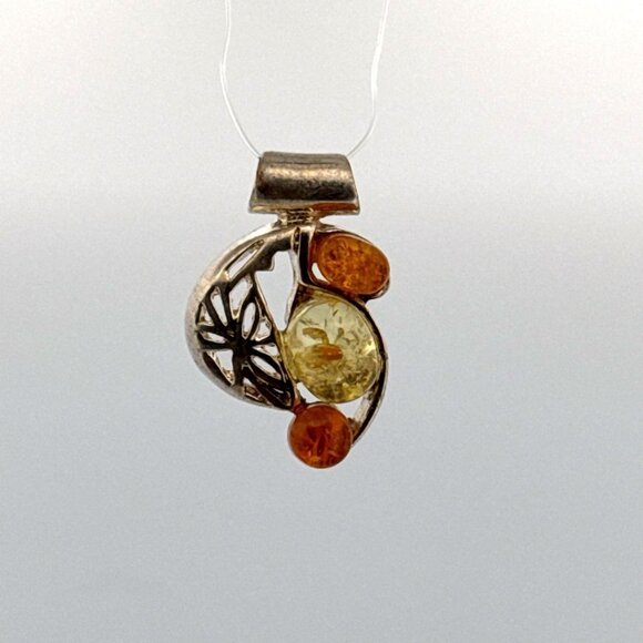 Estate Sterling Silver 925 Amber Gemstone Pendant, Dragonfly Cutout, 5.1g No Cha - Picture 1 of 8